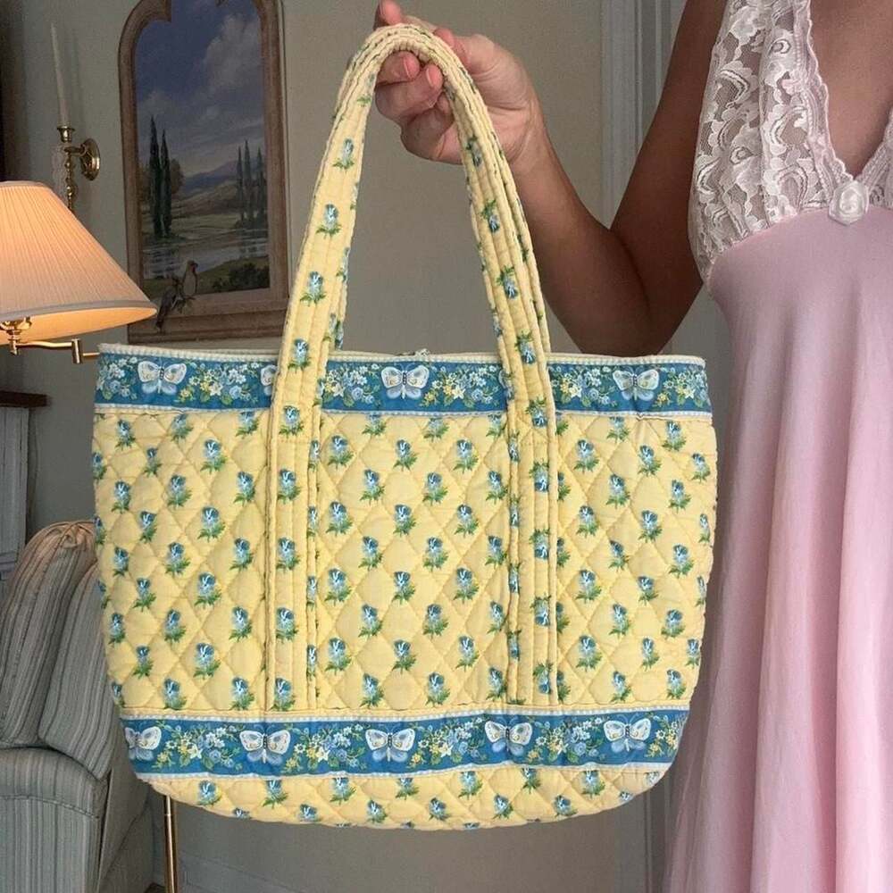 Vera Bradley 2004 Vintage Quilted Floral Butterfly Tote Bag
